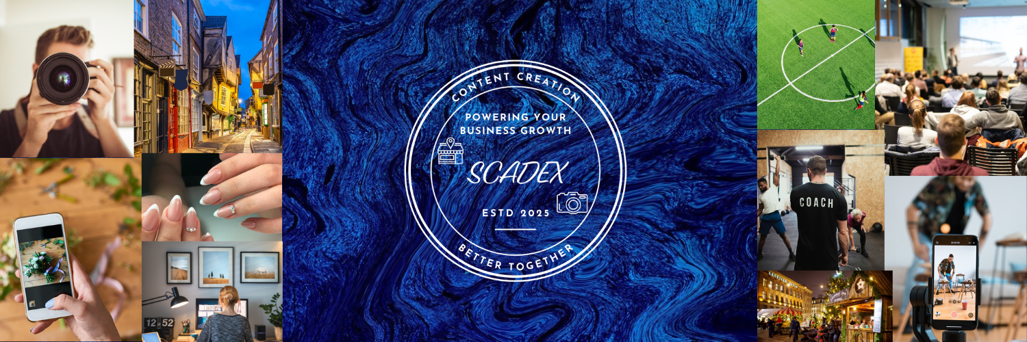 Scadex website cover Scadex website header showing photos of content creation