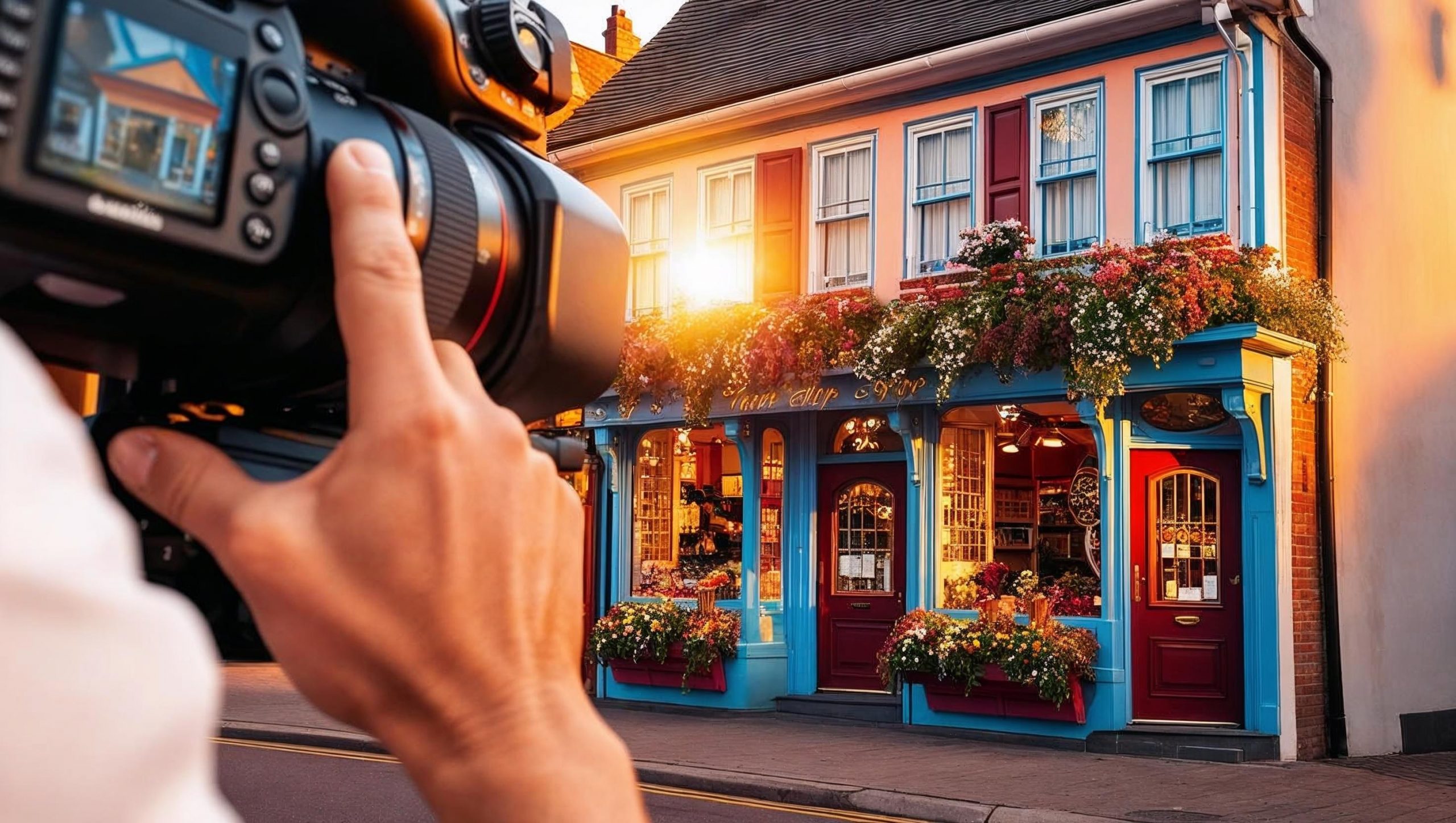 Photo of someone with a camera taking a photo of a shop